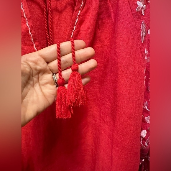 Voyageur by MERSEA Palermo Embroidered Linen Peasant Boho lagenlook Red, S - Picture 12 of 12